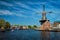 Harlem landmark windmill De Adriaan on Spaarne river. Harlem,