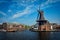 Harlem landmark windmill De Adriaan on Spaarne river. Harlem,