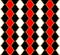 Harlequin pattern golden grid with black, white and red cells