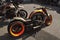 Harley Davidson bobber special custom bike with a wide back tire in motorcycle rally Mototagliatella in Predappio, FC, Italy