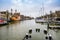 Harlingen, Netherlands - January 10, 2020. Old historic vessel in Zuiderhaven canal in winter