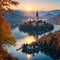 harm of the ancient cities of Europe. Panoramic morning view of Pilgrimage Church of the Assumption of Maria. Exciting