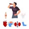 The harm of gzied drinks on the human body. Young man drinking soda and enjoy a cool drink concept