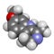 Harmaline indole alkaloid molecule. Found in Syrian rue (Peganum harmala). 3D rendering. Atoms are represented as spheres with