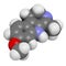 Harmaline indole alkaloid molecule. Found in Syrian rue (Peganum harmala). 3D rendering. Atoms are represented as spheres with