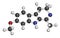 Harmaline indole alkaloid molecule. Found in Syrian rue (Peganum harmala). 3D rendering. Atoms are represented as spheres with