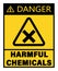 Harmful chemicals, warning sign  with yellow triangle, symbols and text