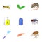 Harmful insects icons set, cartoon style