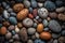 Harmonious Arrangement Of Diverse Pebble Stones Forming A Serene Natural Background Composition - Generative AI