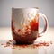 Harmonious Chaos: 3d Rendered Mug With Red Paint Splashes