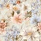 Harmonious Dance: Seamless Pattern of Delicate Flowers and Leaves in Pastel Hues