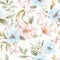 Harmonious Dance: Seamless Pattern of Delicate Flowers and Leaves in Pastel Hues