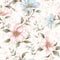 Harmonious Dance: Seamless Pattern of Delicate Flowers and Leaves in Pastel Hues