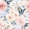 Harmonious Dance: Seamless Pattern of Delicate Flowers and Leaves in Pastel Hues