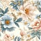 Harmonious Dance: Seamless Pattern of Delicate Flowers and Leaves in Pastel Hues