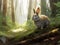 Harmonious Encounters: Graceful Rabbit Embracing Nature\\\'s Serene Woodland Symphony