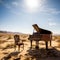 Harmony Amidst Barren Beauty: Grand Piano in the Desert