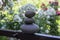 Harmony and balance, cairns, simple poise stones in the garden, rock zen sculpture, dark grey pebbles
