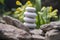 Harmony and balance, simple pebbles tower in another pebbles, simplicity, five stones