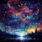 Harmony in the Cosmos: Colorful Music Notes Dancing Across Night