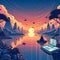 Harmony of the Digital Dawn: A Surreal Illustration of the Interaction Between Technology and Nature