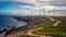 Harmony of the Horizon, Coastal Wind Farm\\\'s Majestic Turbines. Generative AI