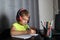 Harmony of Learning and Music: A Young Boy Immersed in Homework