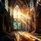 Harmony of Light and Dark: Shadows Merge with Sunbeams Streaming Through a Stained Glass Window