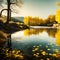 Harmony in Nature: Mondrian-inspired Yellow Landscape with Oil Contrast