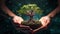 Harmony Restored: Visual of a Tree in Human Hands, Inspiring Environmental Balance