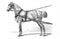 Harnessed horse engraved in the old book Meyers Lexicon, vol. 7, 1897, Leipzig