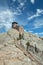 Harney Peak Fire Lookout Tower with stone masonry steps in Custer State Park in the Black Hills of South Dakota