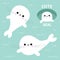 Harp baby seal pup set. Cute cartoon character. Ice-hole. Happy baby animal collection. Swimming floating on water with wave. Blue