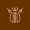 Harp with crown elegant line style music logo. Lyre symbol.