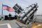Harpoon cruise missile launchers on the deck of US Navy Ticonderoga-class cruiser
