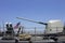 Harpoon cruise missile launchers and turret containing a 5-inch gun on the deck of US Navy destroyer during Fleet Week 2012