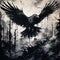 Harpy Themed Two Layer Stencil: Dark Eagles In Monochromatic Expressionism