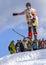 HARRACHOV. CZECH REPUBLIC. On March 16 , 2013. Jumping skier. Pancake Day celebration. Farewell to winter.