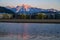 Harrison Hot Springs in Fraser Valley, British Columbia with the lagoon in the foreground and in the background, the snow-caped