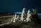 Harsh landscape on a mountain range of Jeseniky mountains with stunted trees covered with rime in late autumn