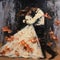 Harsh Palette Knife Oil Painting Of Dancing Couple In The Wind