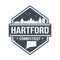 Hartford Connecticut Travel Stamp Icon Skyline City Design. Seap Passport Vector.