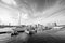 Hartlepool marina yachts moored on a sunny day with beautiful clouds