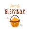 Harvest blessing Fall Festival poster with apples in basket. Farm market promotion