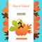 Harvest festival poster design with pumpkin and leaves. Vector illustration.