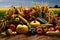 Harvest festival, pumpkin, corn harvesting, Thanksgiving Day background, AI Generated