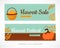 Harvest festival set banner design with pumpkin and leaves. Vector illustration promotion