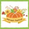 Harvest Festival text Autumn design template print with orange pumpkin Harvest festival Vector