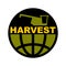 Harvest logo. Agriculture emblem. combine harvester and Earth. F