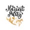 Harvest Party, hand lettering. Vector illustration with maple leaves for Thanksgiving invitation, greeting card template
